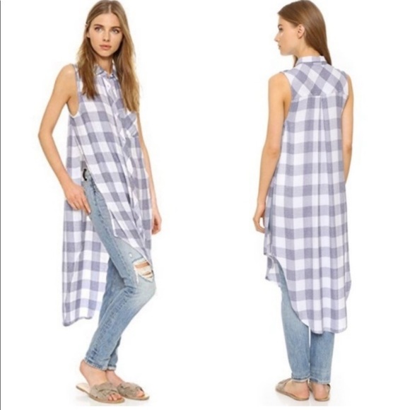 Rails Jordyn River white check split side button up sleeveless tunic top - Picture 1 of 9
